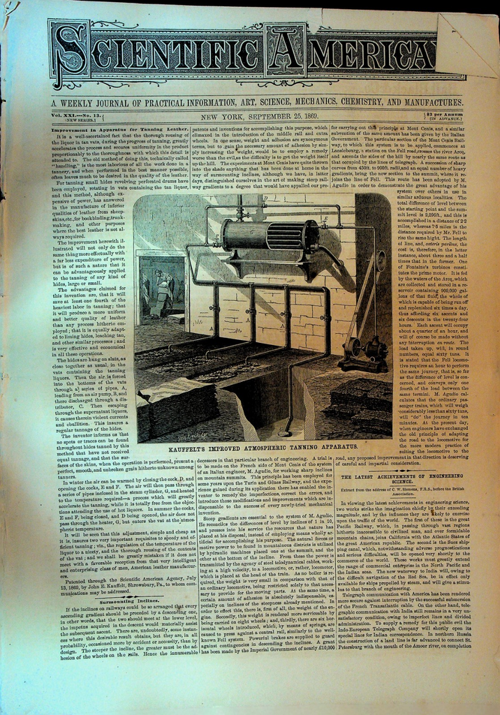 Scientific American September 25 1869 Turbine Water Wheel Oscillating Wagon0