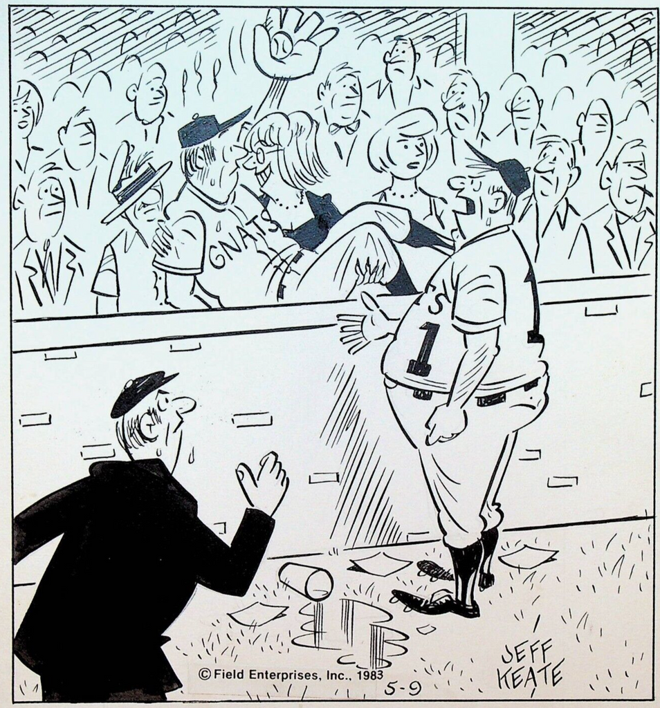 Jeff Keate Time Out Comic Strip Original Art Baseball May 9 1984 Player & Fans0