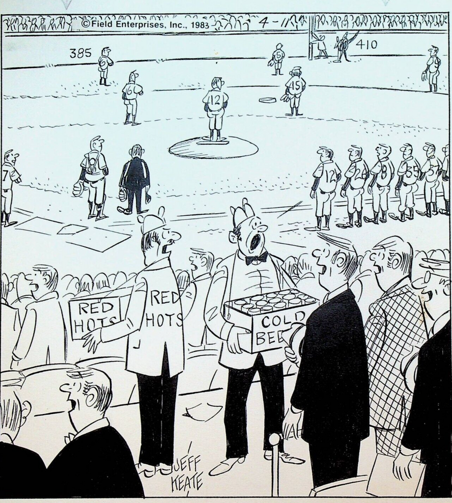 Jeff Keate Time Out Comic Strip Original Art Baseball April 11 1983 Beer Vendor0