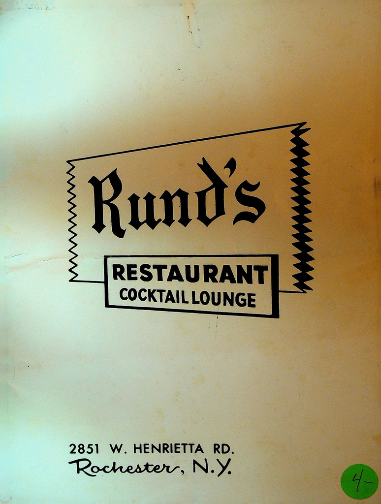 Rund's Restaurant Cocktail Lounge Menu Rochester NY May 20 19630