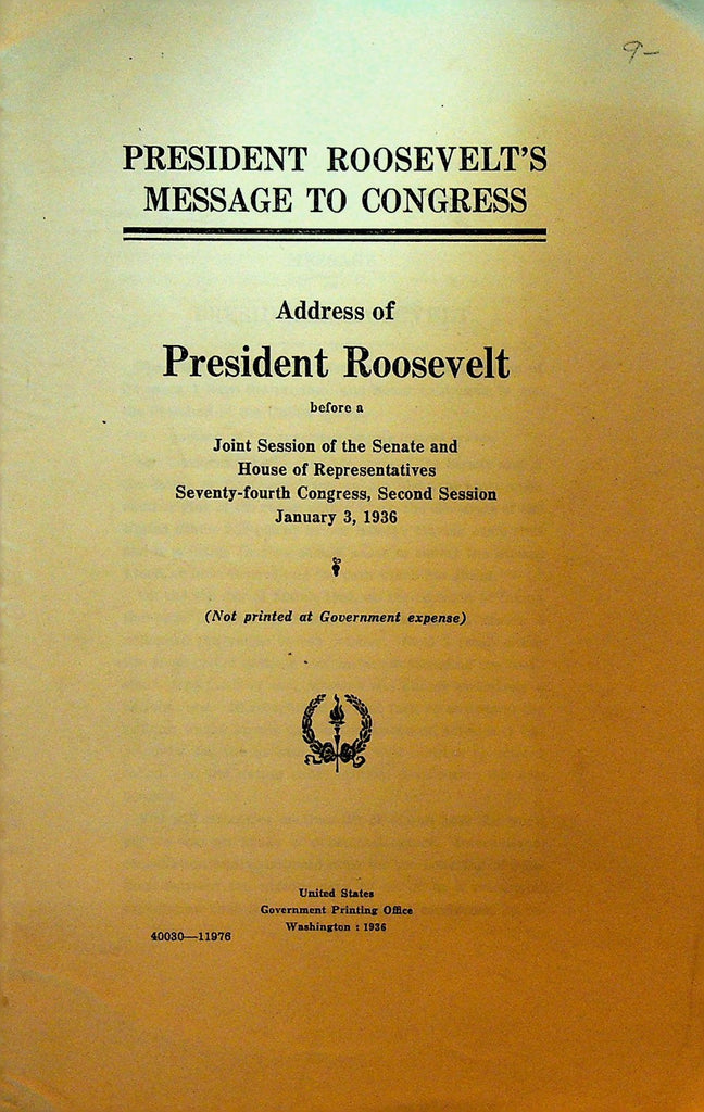 President Franklin Roosevelt Message to Congress January 3 19360