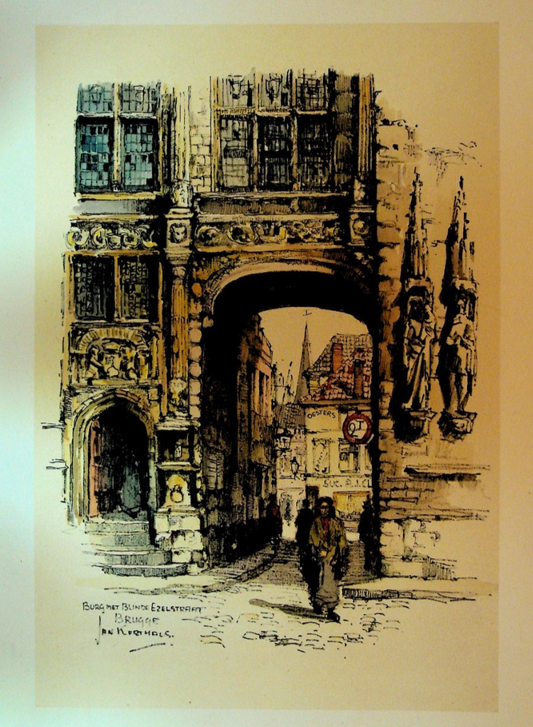 Burg met Blinde Ezelstraat Art Print Bruges Belgium Jan Korthals 12x16 ca 19500