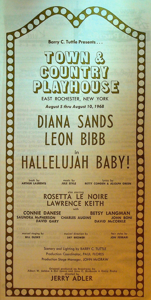 Hallelujah Baby! Playbill 1968 Diana Sands Leon Bibb Town & Country Playhouse0