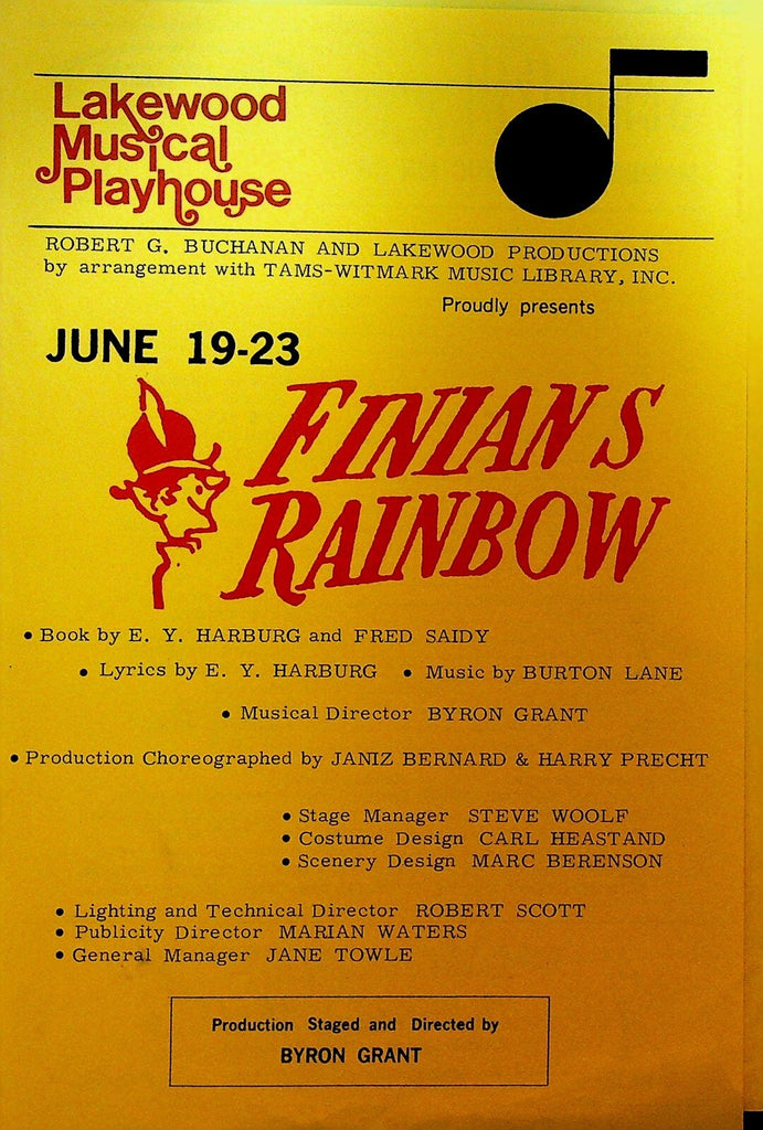 Finian's Rainbow Playbill Lakewood Musical Playhouse Bob Lantz Bill Baron0