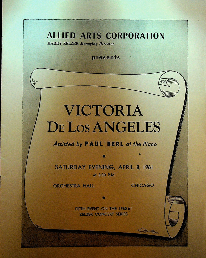 Victoria de Los Angeles Program April 8 1961 Orchestra Hall Chicago Paul Berl0