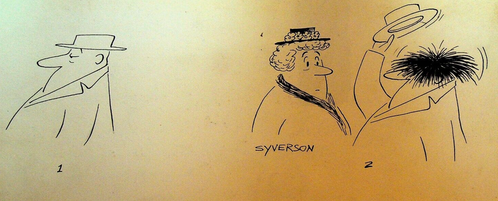 Henry S Syverson Original Art Man With Hat Hiding Bushy Hair Greet Woman
