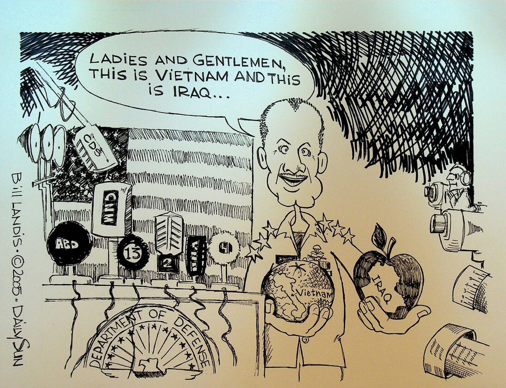 Bill Landis Original Cartoon Art The Villages Daily Sun 2005 Vietnam Iraq