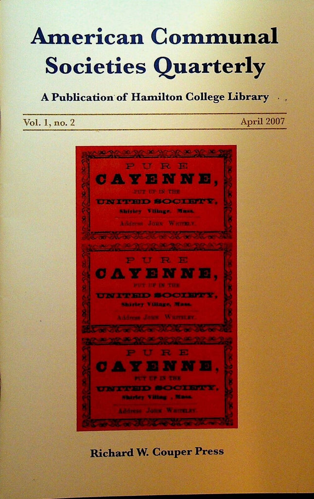 American Communal Societies Quarterly Shakers April 2007 Copley Lyman Family
