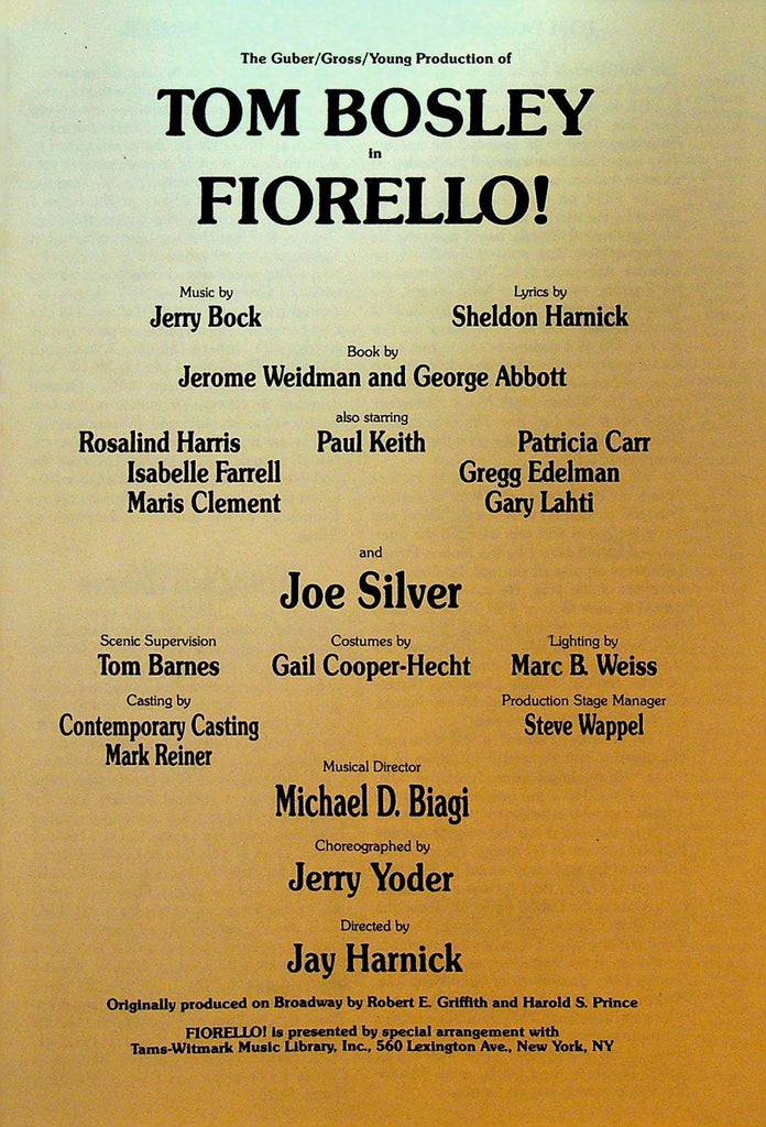 Fiorello Playbill 1984 Tom Bosley Rosalind Harris Joe Silver Paul Keith0