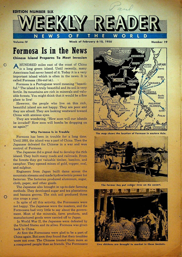 Weekly Reader News of the World February 6 1950 Formosa Madame Chiang Kai Shek