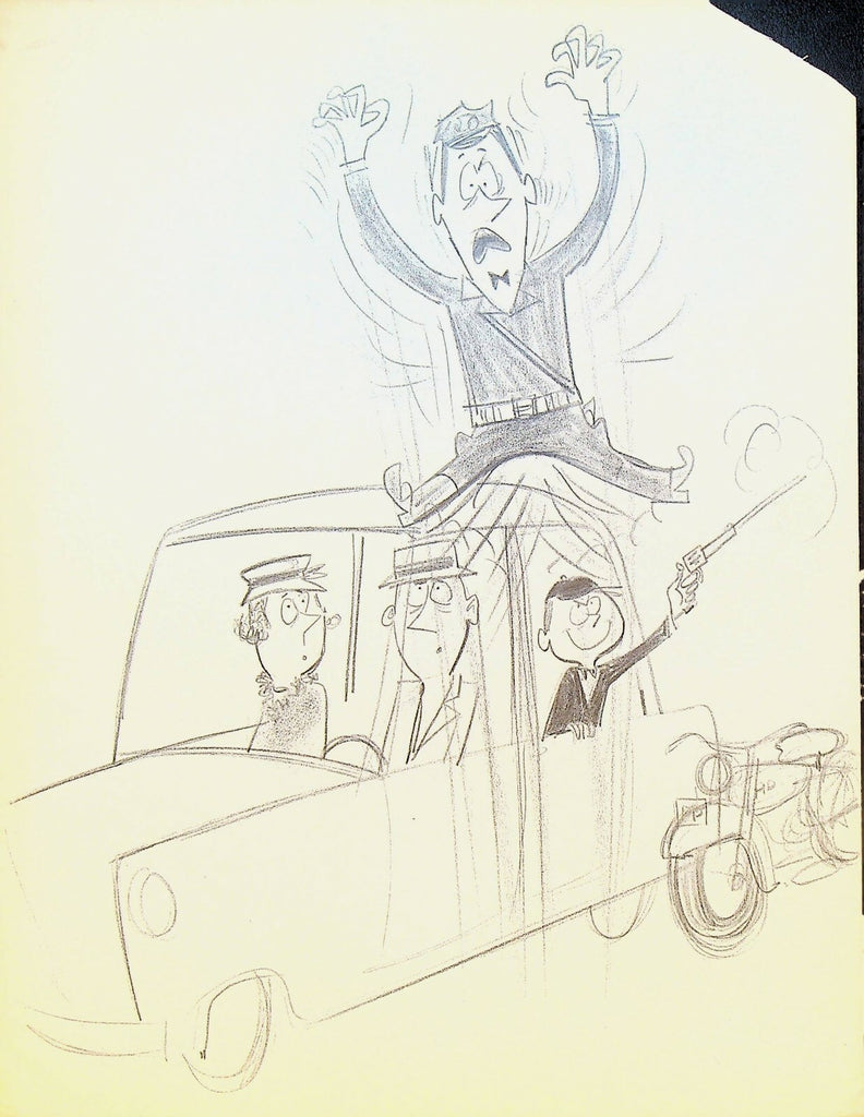 Lee DeGroot Original Art Gag Motorcycle Policeman Stopped Car Boy Shooting Gun0