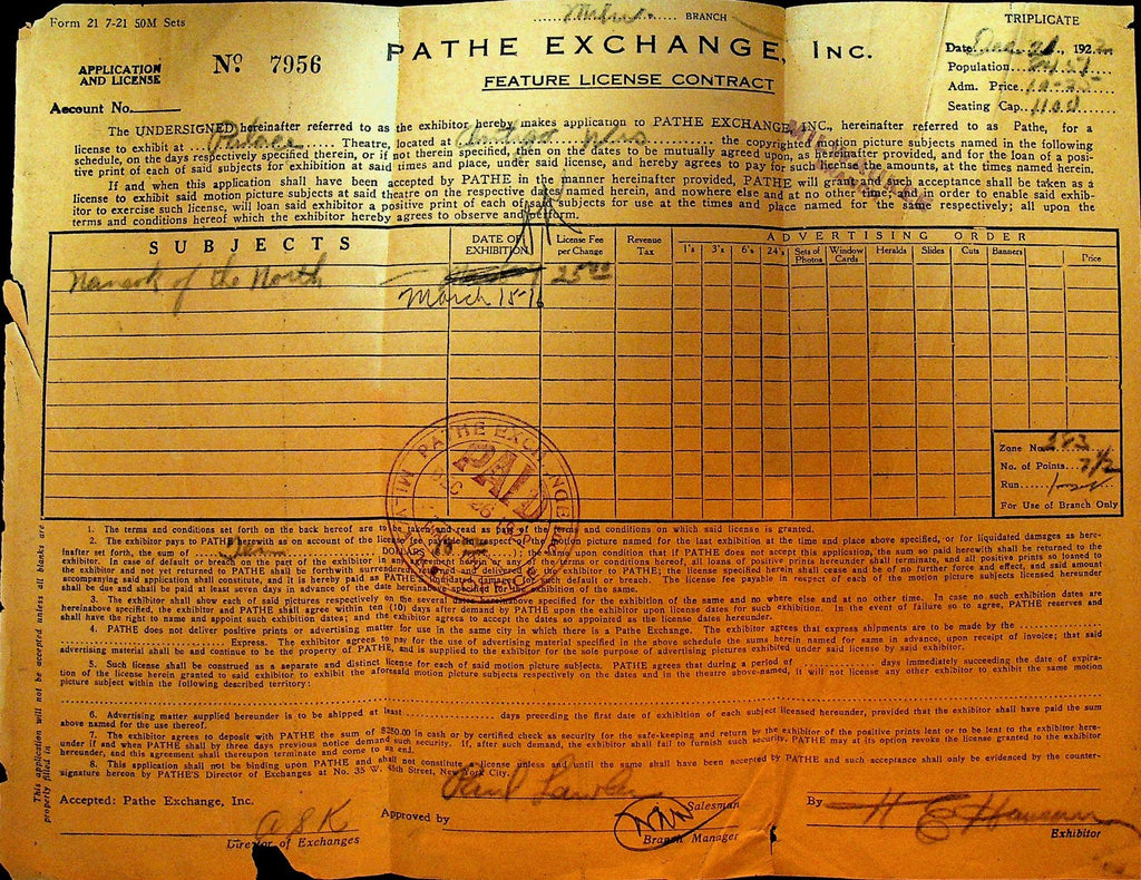 Pathe Exchange Schedule December 31 1922 Nanook of the North0