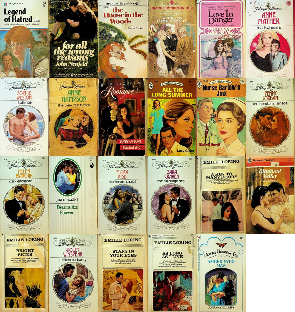 Romance Paperback Lot of 23 Harlequin Emilie Loring Penny Jordan Anne Mather0