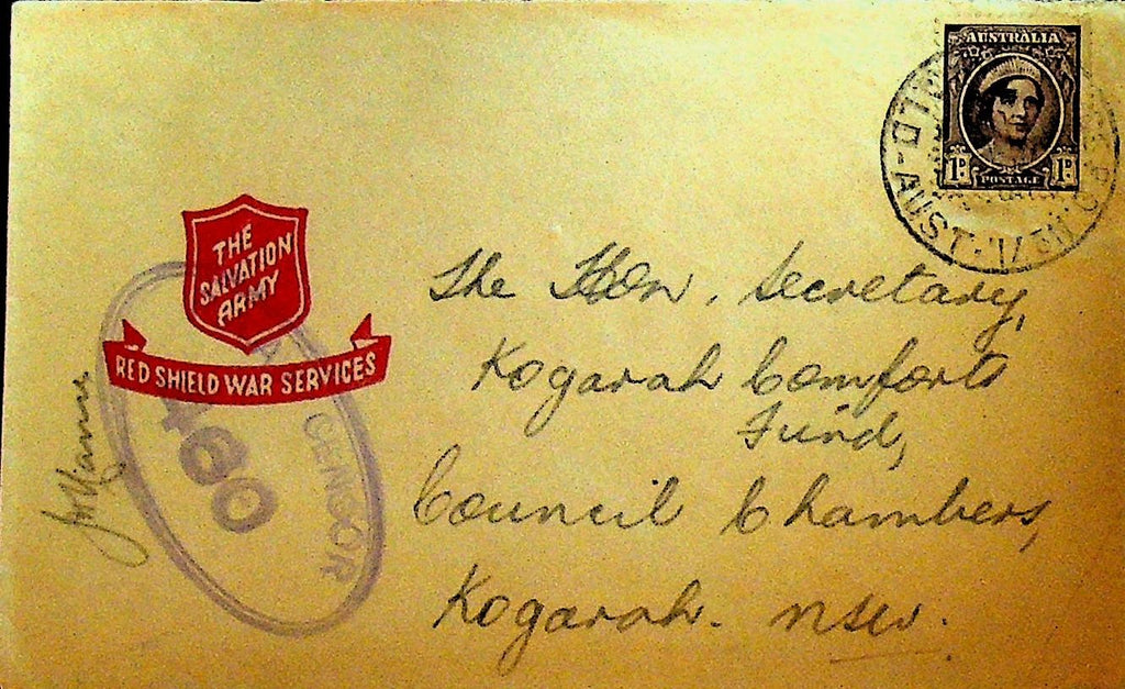 The Salvation Army Red Shield War Services Cover WWII Australia Postmark Censor0