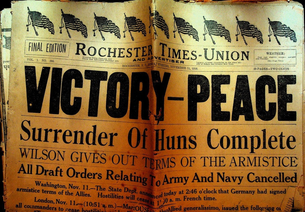 World War I Ends Newspaper Rochester Times Union November 11 19180