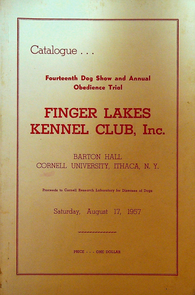 Finger Lakes Kennel Club Dog Show Catalogue 1957 Ithaca NY0