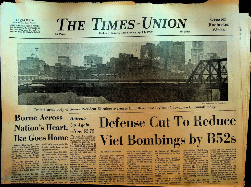 Rochester Times Union April 1 1969 Dwight Eisenhower Dies Body on Train0