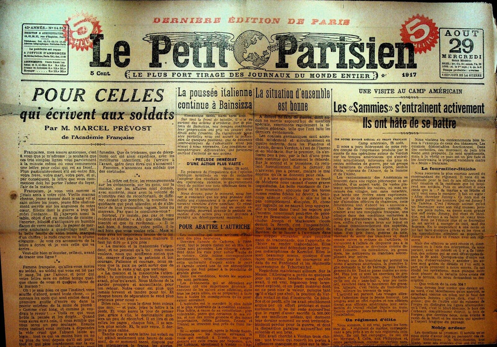 Le Petit Parisien WWI Newspaper France August 29 1917 Marcel Prevost