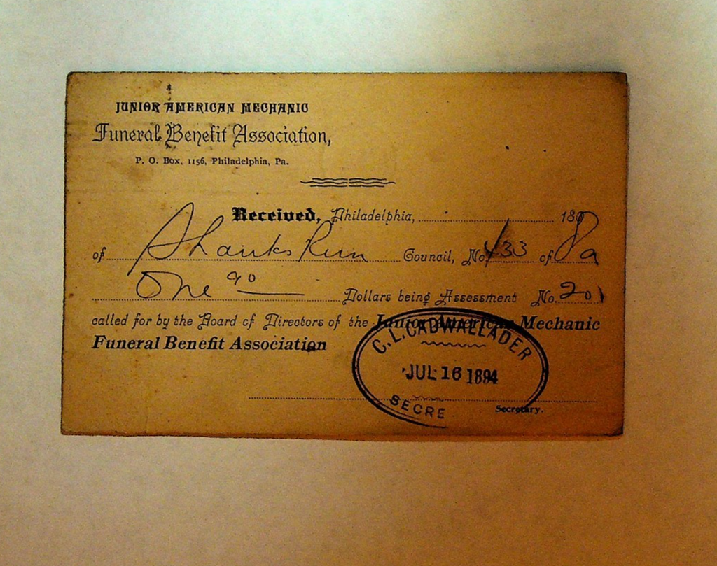 Junior American Mechanic Funeral Benefit Association July 1894 Postal Card0