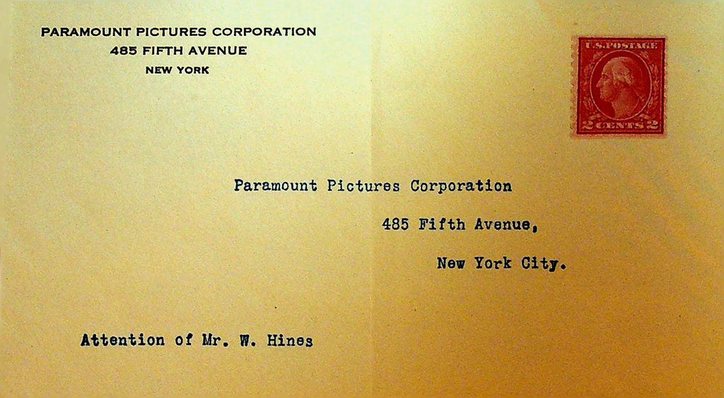 Paramount Pictures Corporation SASE Cover Envelope 1920s0