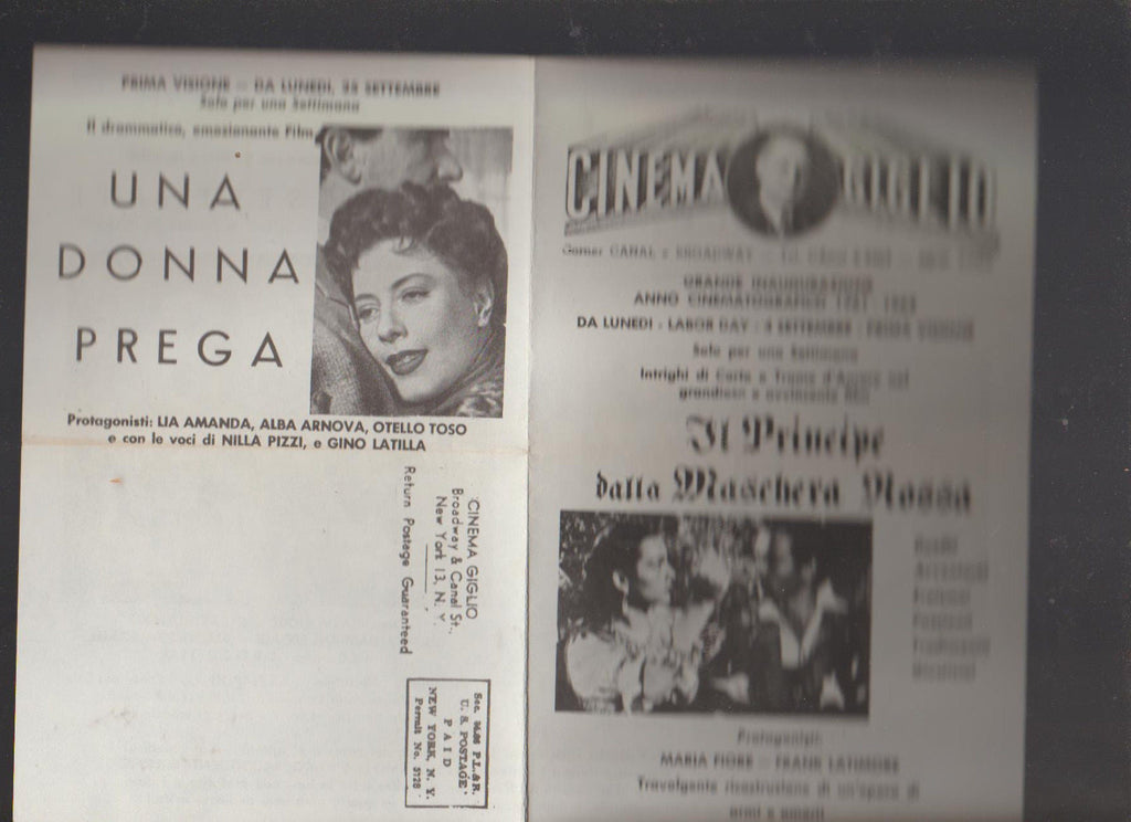 Cinema Giglio 1961 New York City Ad Sheet Graziella Cento Serenate0