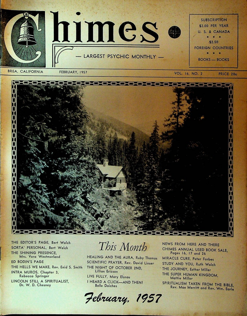 Chimes Magazine Psychic February 1957 Abraham Lincoln Ruby Thomas Mary Elsnau