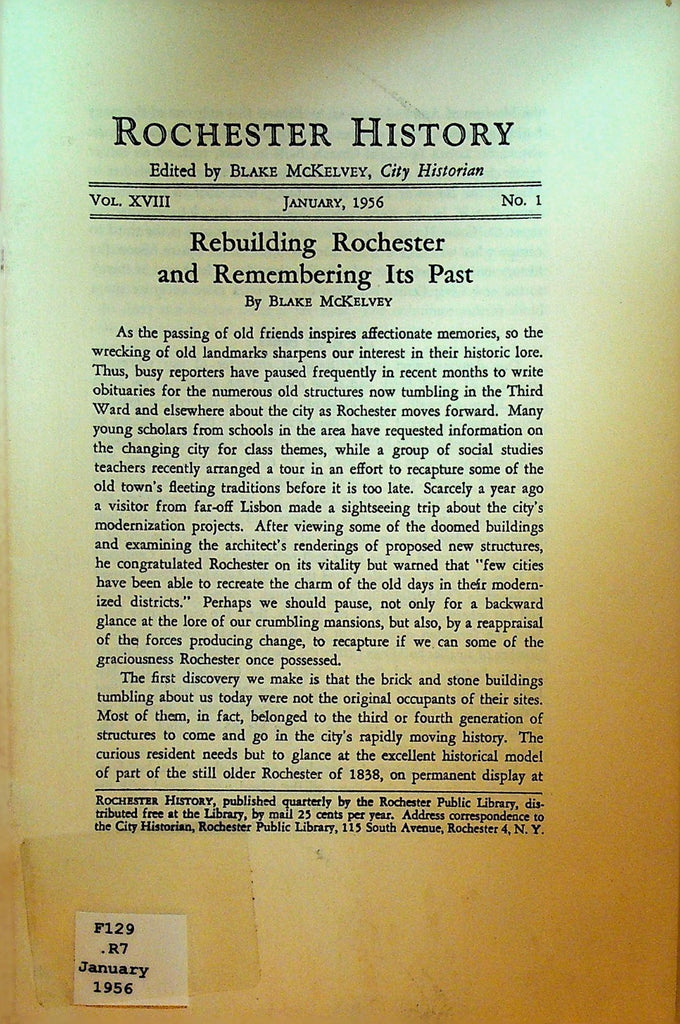 Rochester History Magazine NY January 1956 Rebuilding Rochester0