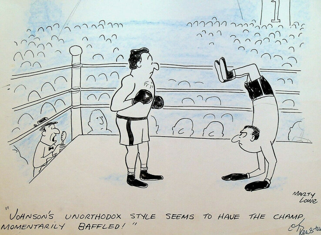 Original Comic Art Gag Joke Panel Unorthodox Boxing Match in Ring0