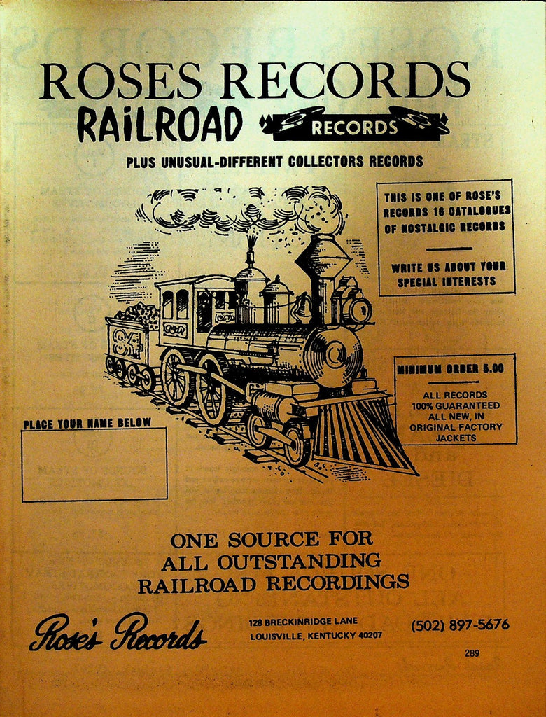 Roses Collectors Records Catalog Louisville Ky R-11 289 Railroad0