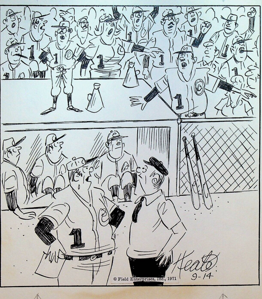 Jeff Keate Time Out Comic Strip Original Art Baseball September 14 1971 Dugout0