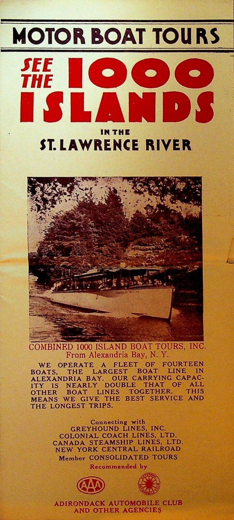 1000 Thousand Islands New York St Lawrence River Brochure Motor Boat Tours 1940s