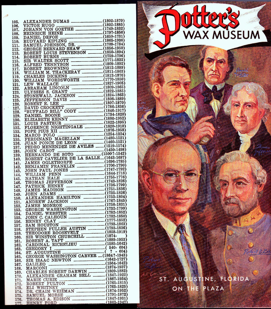 Potter's Wax Museum Brochure St Augustine Fl Lou Gehrig Babe Ruth Pope Pius XII0