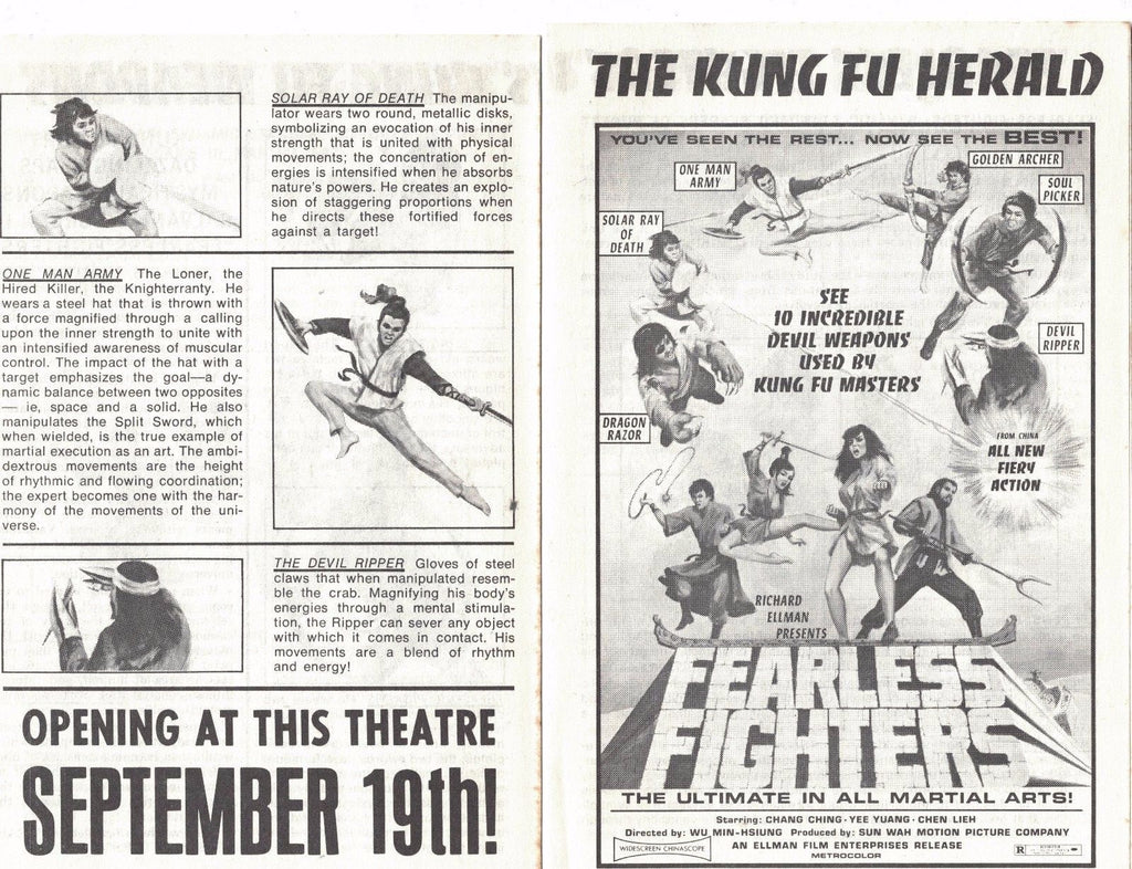 Fearless Fighters 1970s ad brochure  Kung Fu movie!0