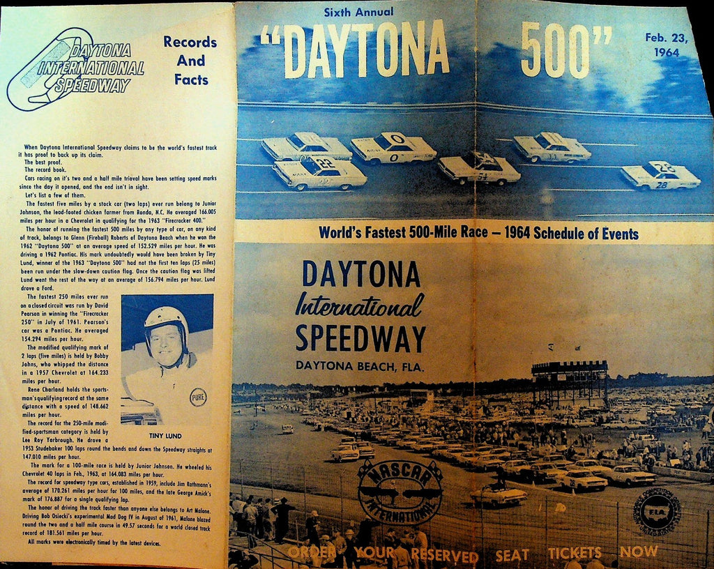 Daytona 500 1964 Schedule of Events Auto Racing Brochure0