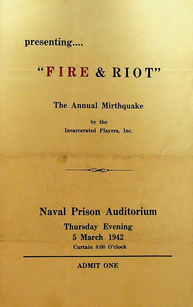Fire & Riot Playbill March 5 1942 Incarcerated Players Naval Prison Portsmouth0