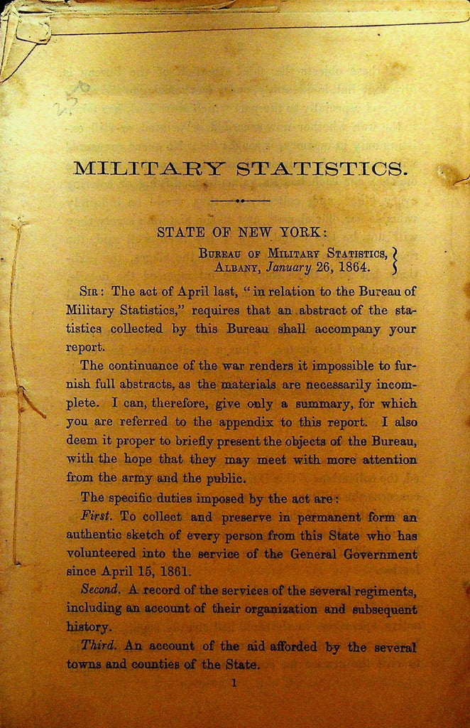 New York State Military Statistics Report Civil War 18640