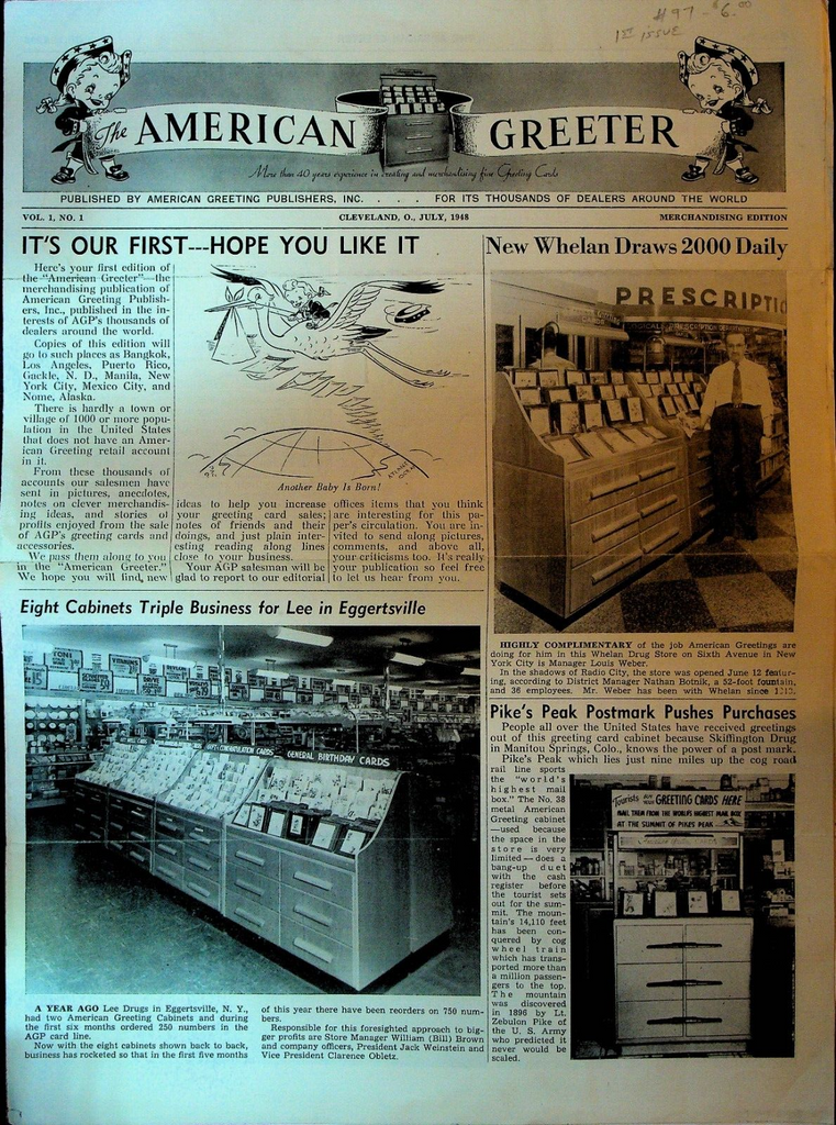 American Greeter July 1948 FIRST ISSUE American Greetings Dealer Newsletter