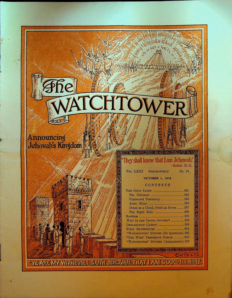 The Watchtower Magazine Jehovah's Witness October 1 1942 The Only Light0