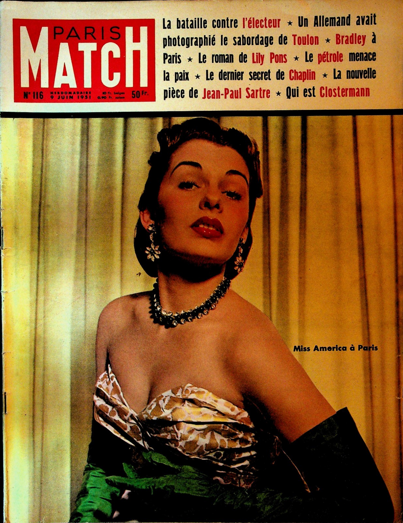 Paris Match June 9 1951 Jean Paul Sartre Lily Pons Yolande Betbeze Miss America0