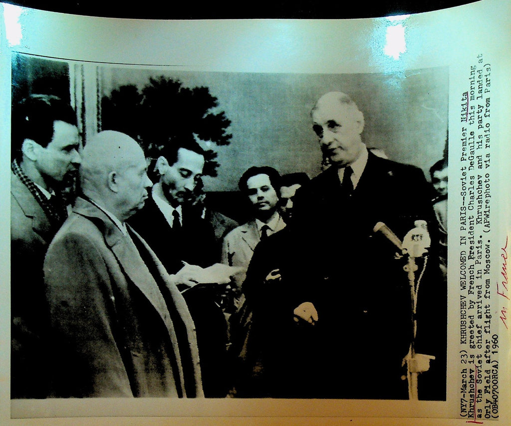 Nikita Khrushchev Wire Photo 1960 Charles de Gaulle France0
