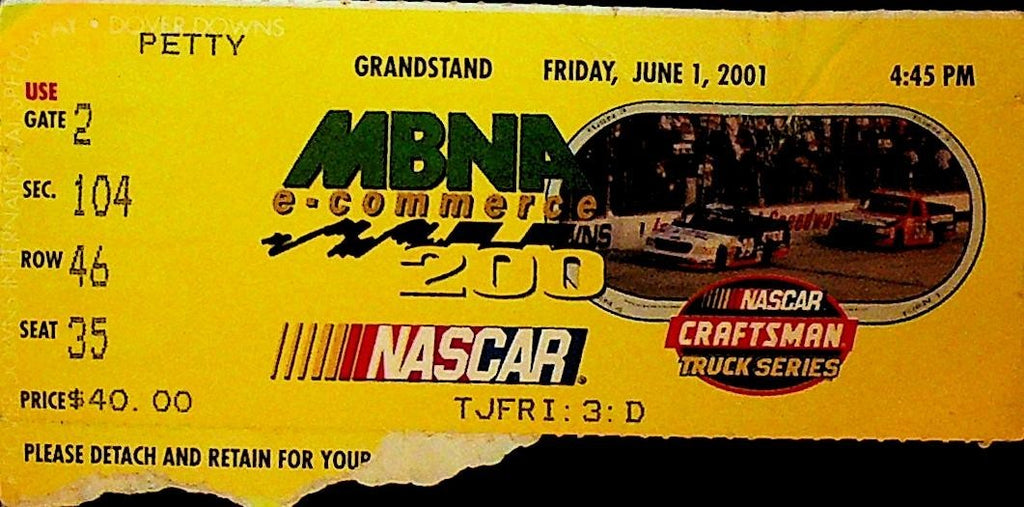 MBNA e-commerce 200 NASCAR Auto Racing Ticket June 1 20010