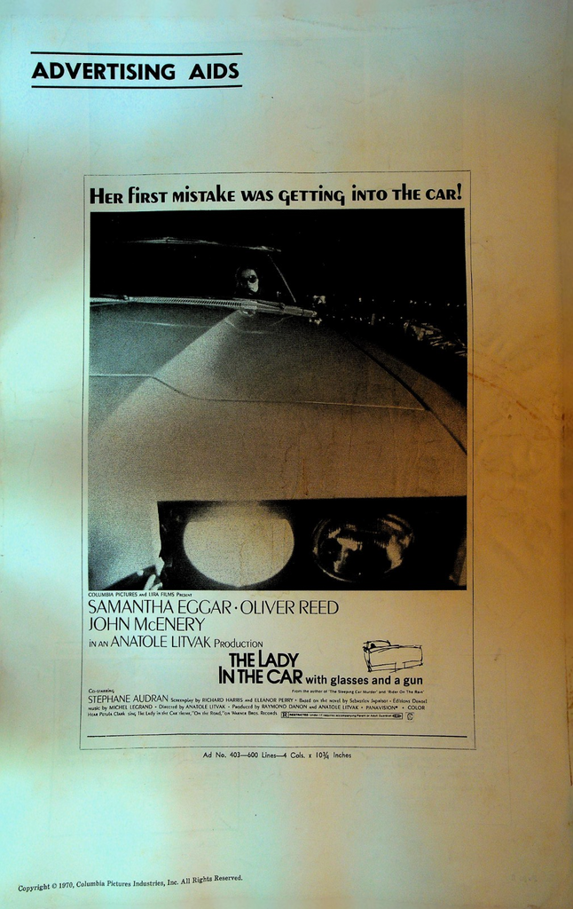 The Lady in the Car Columbia Pictures Advertising Aids 1970 Samantha Eggar0
