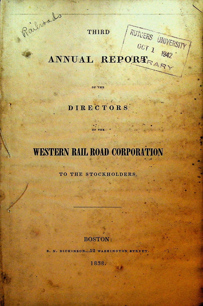 Western Railroad Company Third Annual Report of the Directors 18380