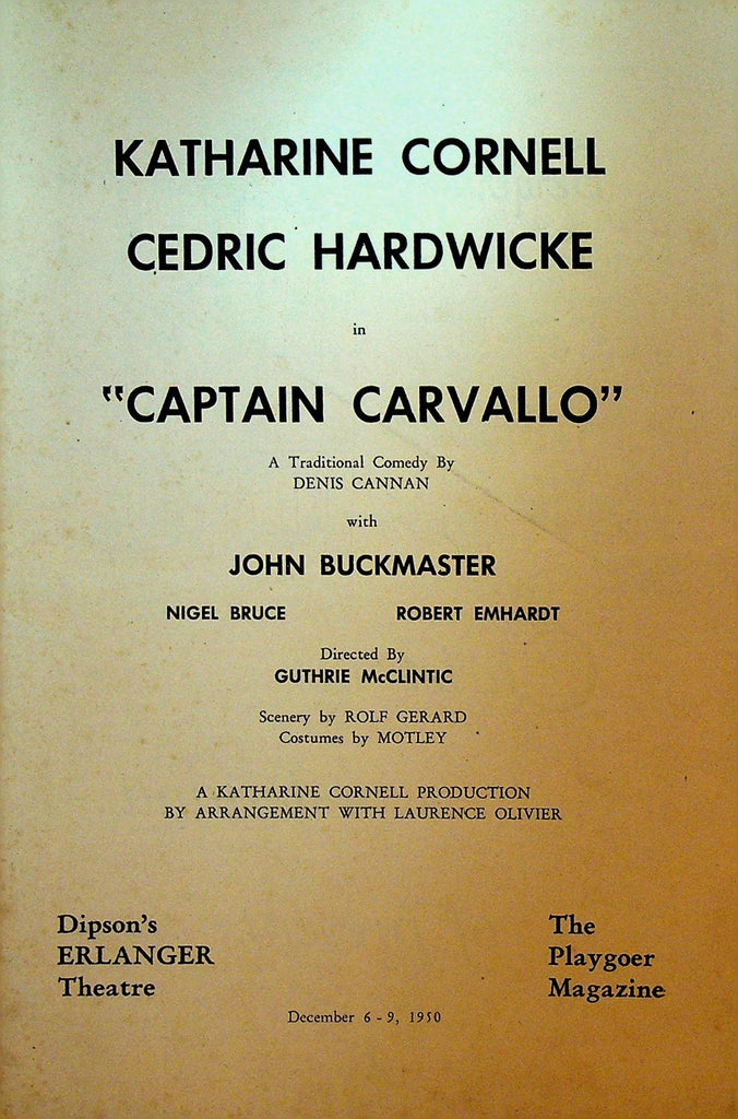 Captain Carvallo Playbill December 6 1950 Katharine Cornell Cedric Hardwicke0