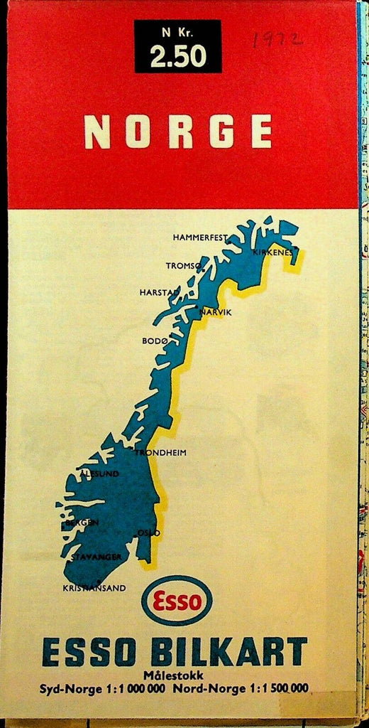 Esso Gas Station Map Norde 1972 Norway