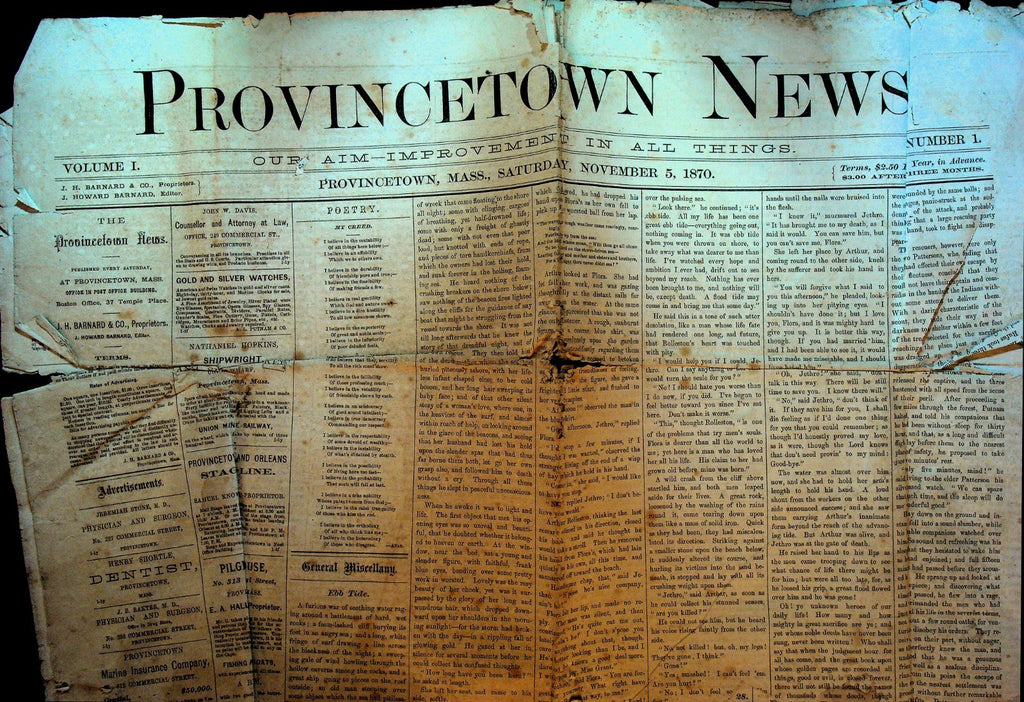 Provincetown Massachusetts News November 5 1870 First Issue Newspaper0