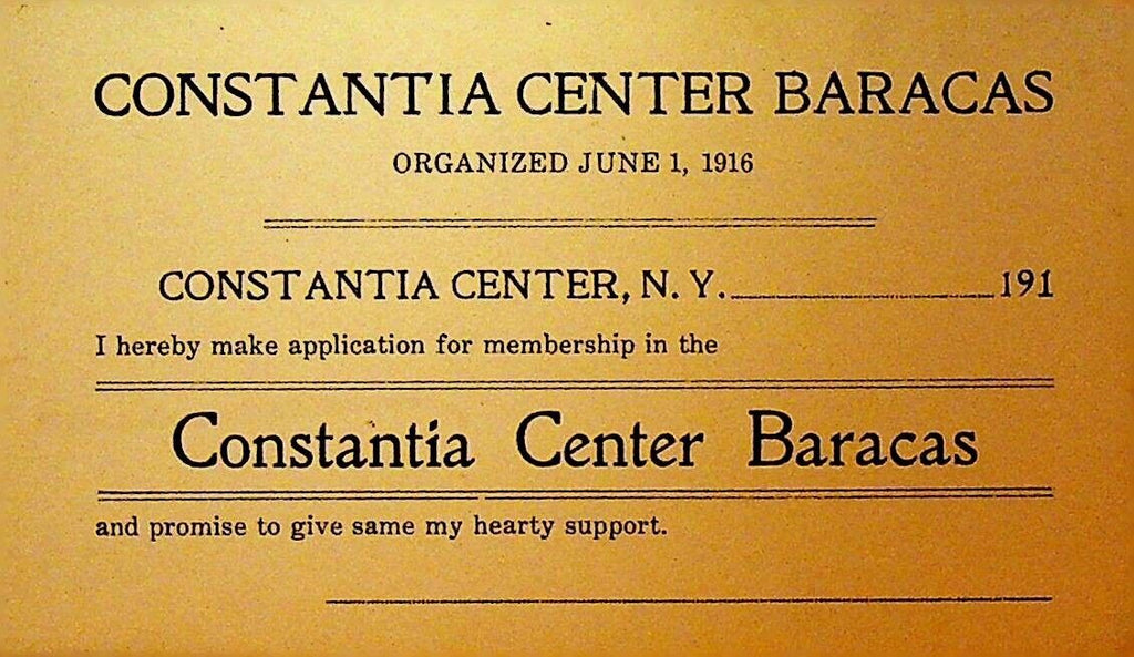 Constantia Center NY Barracas Membership Card June 1 1916