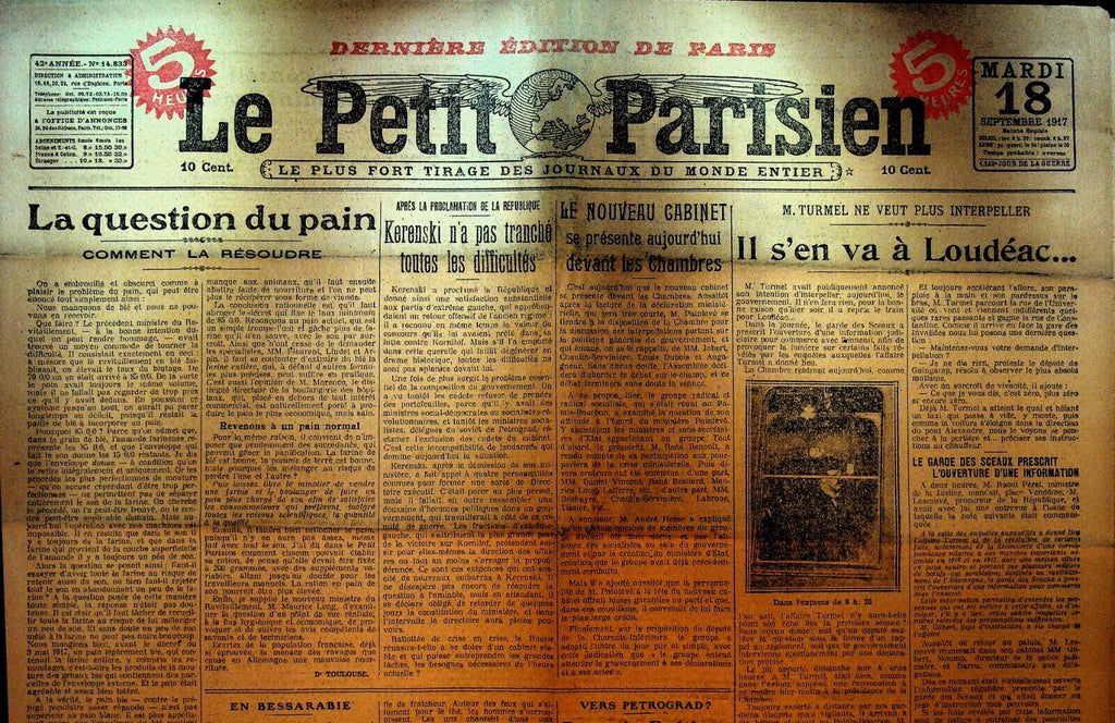 Le Petit Parisien WWI Newspaper France September 18 1917 Alexander Kerensky