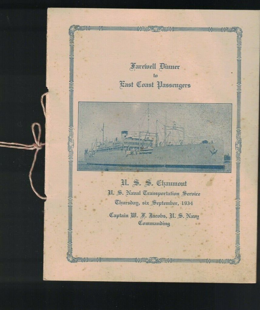 USS Chaumont Program Farewell Dinner to East Coast Passengers September 6 19340