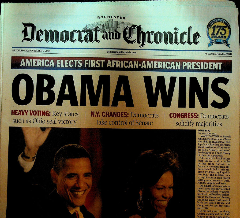 Barack Obama Elected President Newspaper November 5 2008 Rochester D&C0